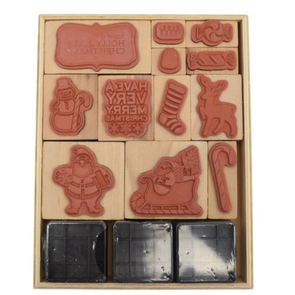 Christmas Holiday Rubber Stamp Set With Ink Pads - Picture 3 of 3